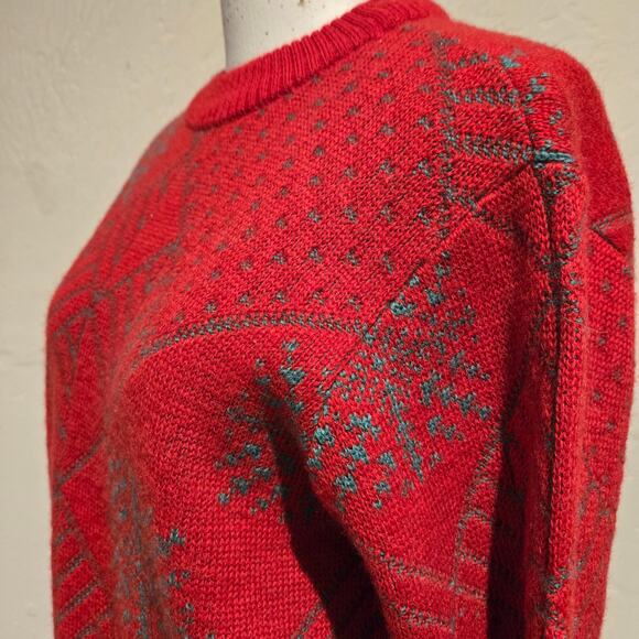 Vintage 80s Geiger Austria Red Pure New Wool Alpine Sweater, Size 38 - US Medium - Picture 3 of 9